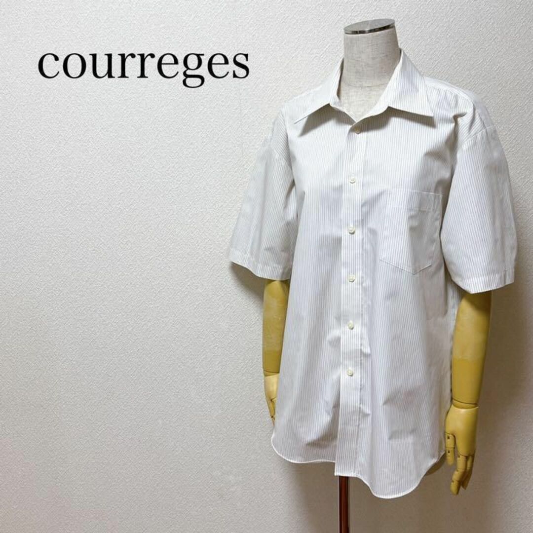 Courreges(クレージュ)のクレージュ メンズ Yシャツ 半袖 ストライプ ホワイト ベージュ系 メンズのトップス(シャツ)の商品写真