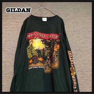 ギルタン(GILDAN)のギルダン】長袖Tシャツ　ロンT　自転車　紅葉　かかし　ミシガン　モスグリーン60(Tシャツ/カットソー(七分/長袖))