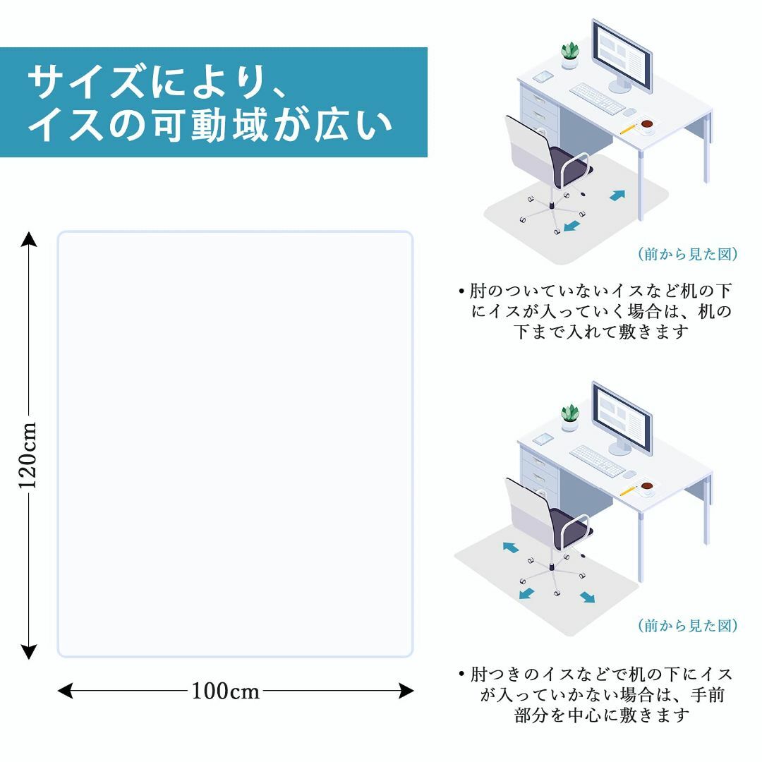 チェアマット 100×120cm 床保護マット SALLOUS ずれない カーペ 2