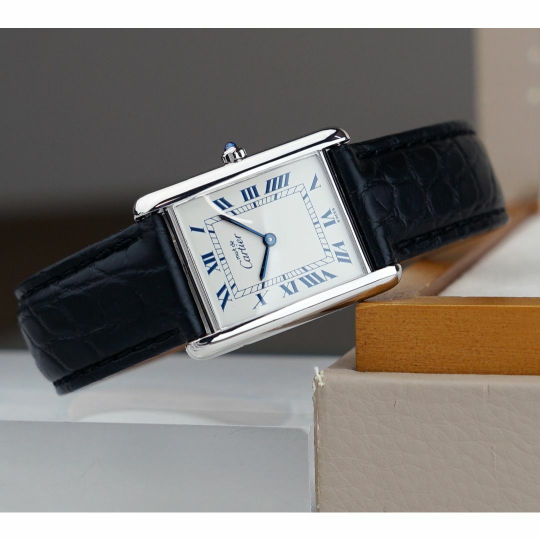 美品 カルティエ マスト タンク シルバー ブルーローマン LM Cartier