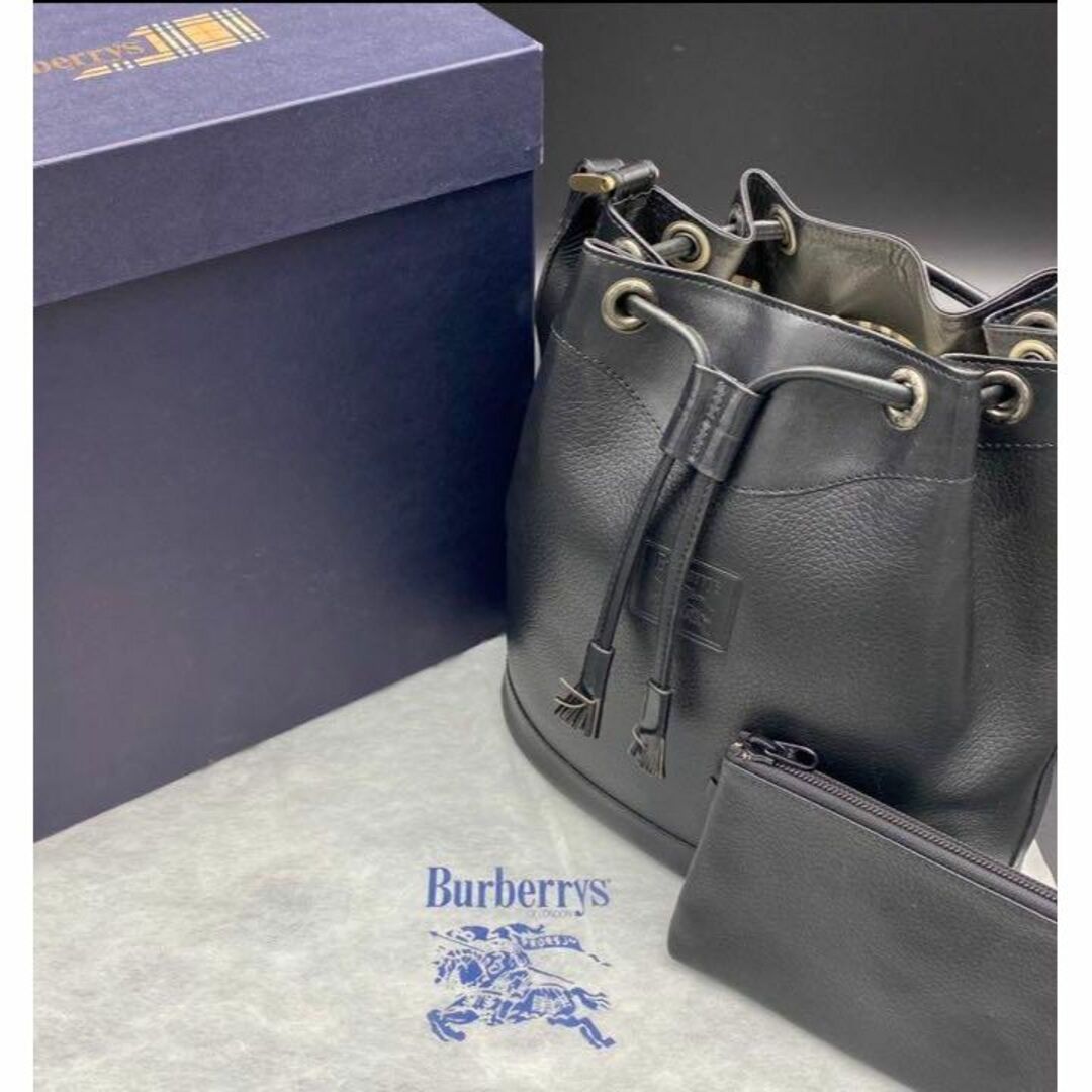 完成品 【極美品】バーバリー ノバチェック 巾着 レザー ミニポーチ