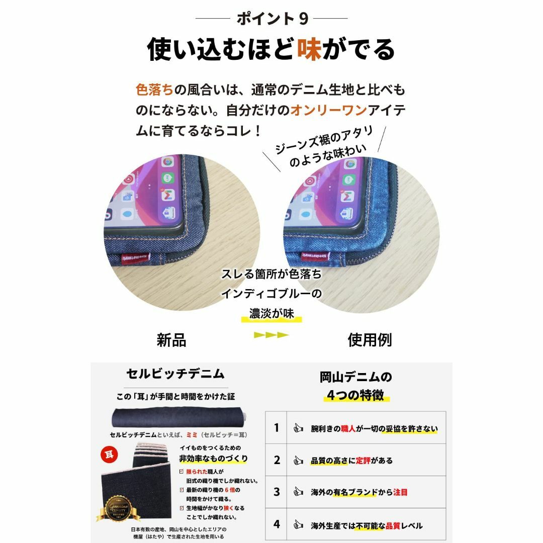 NeedNetwork スマホポーチ 入れたまま操作 岡山デニム ショルダーバッ