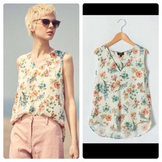 セオリー(theory)のセオリー  ノースリーブブラウス　FLOWER.PRINT/VNECK.TOP(シャツ/ブラウス(半袖/袖なし))