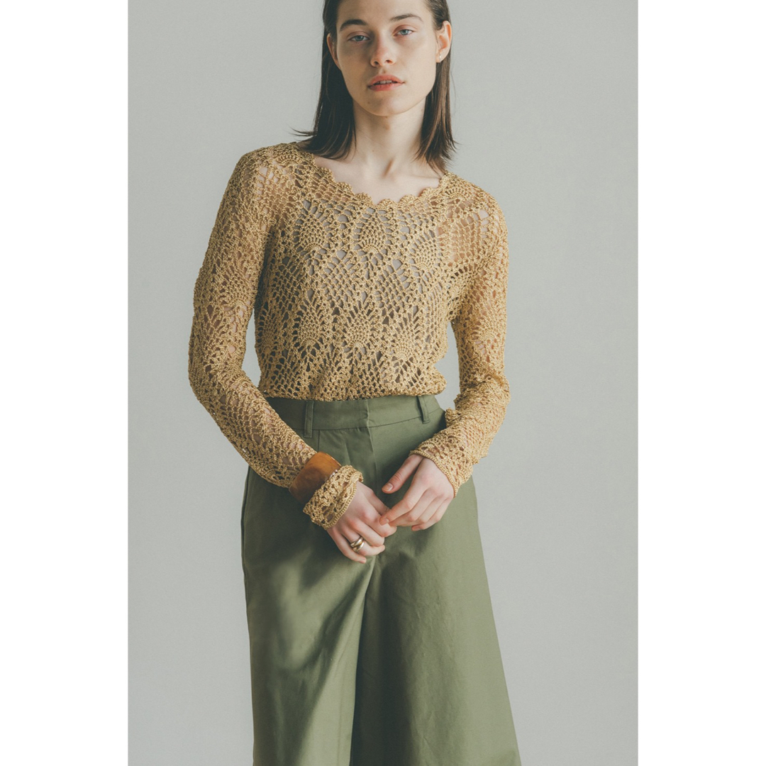 clane CROCHET V NECK LONG KNIT TOPS