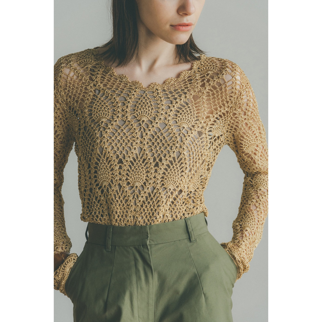 【CLANE】Crochet V Neck Knit Tops