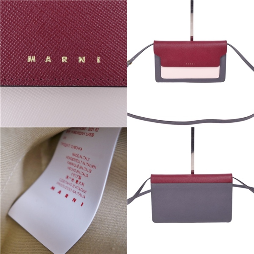 極美品 マルニ MARNI バッグ ショルダーバッグ ロゴ柄 カーフレザー カバン レディース ボルドー/ホワイト/グレー