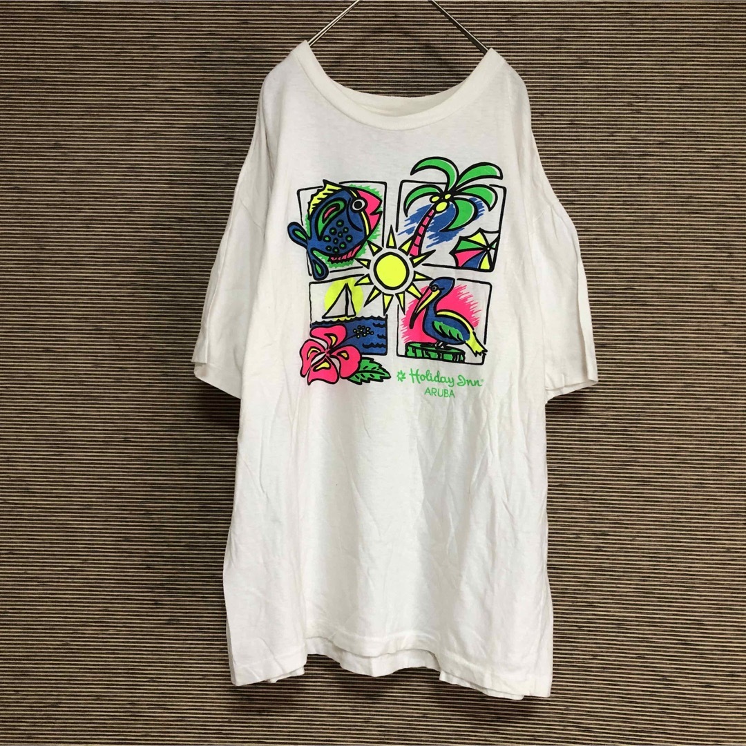 【ビンテージ】半袖Tシャツ　南国　魚　ヤシの木　鳥　海　シングルステッチ60 メンズのトップス(Tシャツ/カットソー(半袖/袖なし))の商品写真