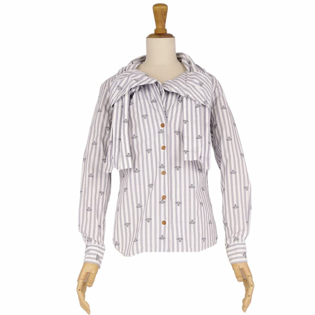 ヴィヴィアンウエストウッド Vivienne Westwood RED LABEL シャツ ブラウス ロングスリーブ オーブ柄 ストライプ トップス レディース 2(M相当) ホワイト/グレー | フリマアプリ ラクマ
