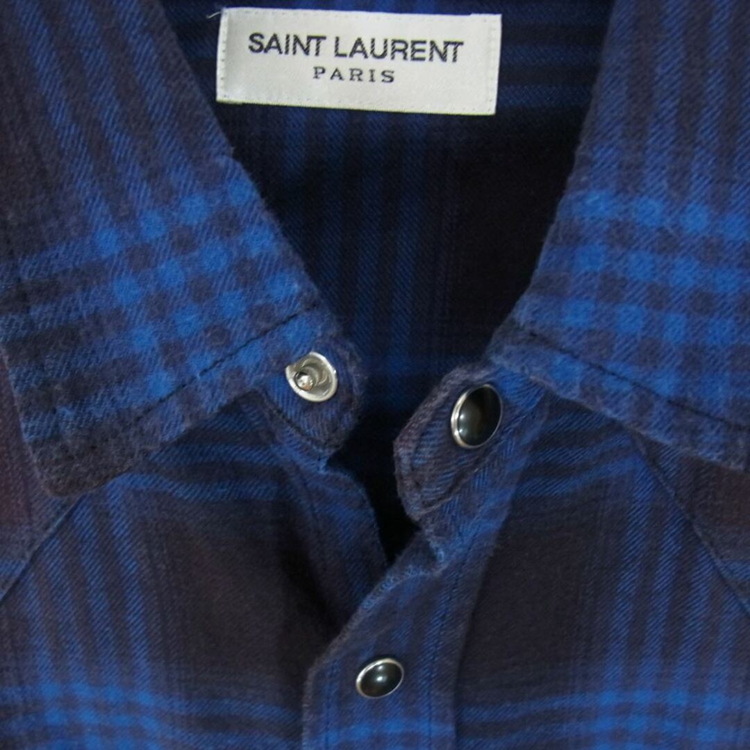 SAINT LAURENT サンローラン 449898 Y886M チェック スナップボタン ネル ウエスタン 長袖シャツ ブルー系 XS 2