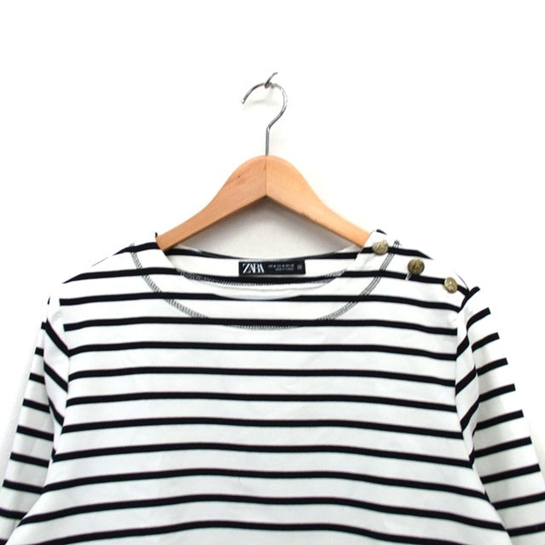 ZARA(ザラ)のザラ ZARA カットソー Tシャツ 長袖 へそ出し イカリボタン ボーダー レディースのトップス(カットソー(長袖/七分))の商品写真