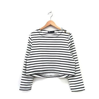 ザラ(ZARA)のザラ ZARA カットソー Tシャツ 長袖 へそ出し イカリボタン ボーダー(カットソー(長袖/七分))