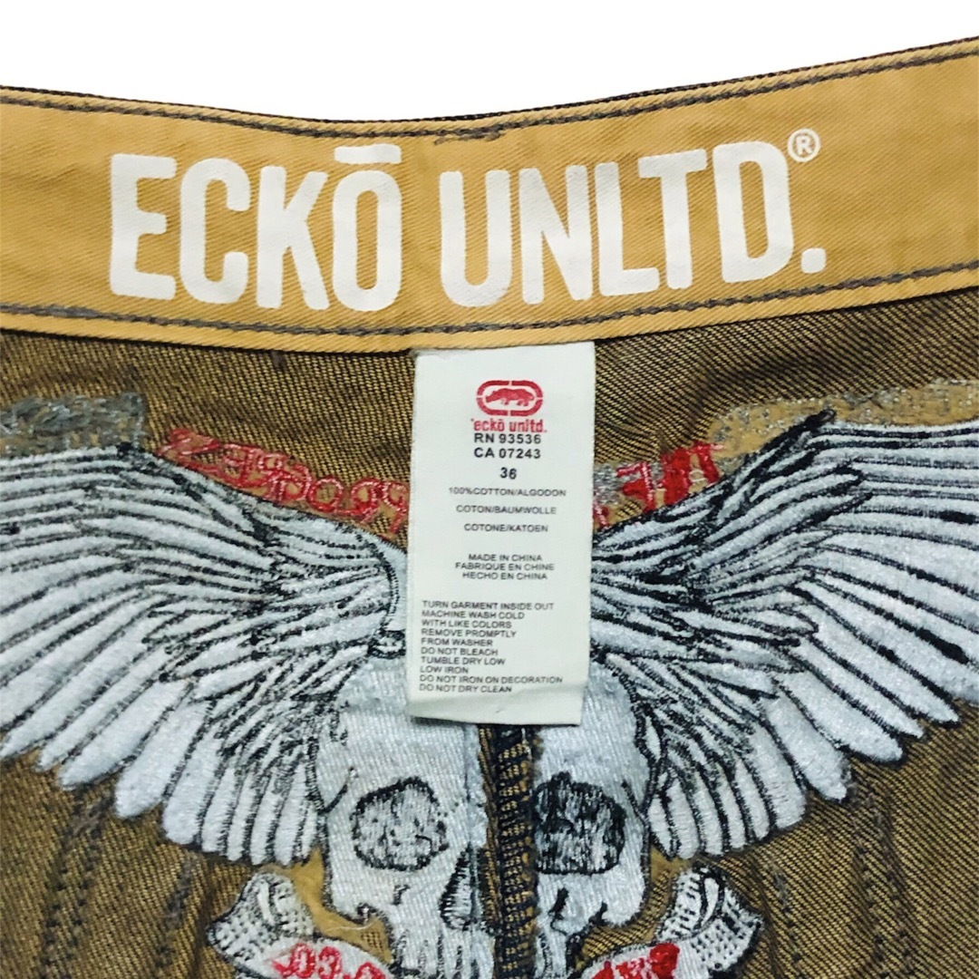ECKO UNLTD スカル・ウイング刺繍 バギーデニムpt 36インチ