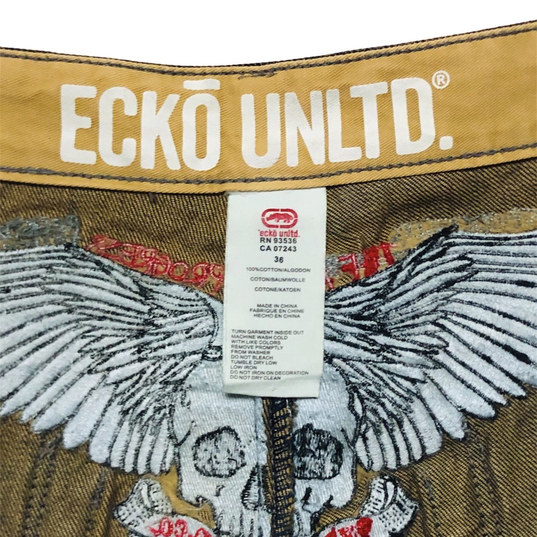 ECKO UNLTD スカル・ウイング刺繍 バギーデニムpt  36インチ 9