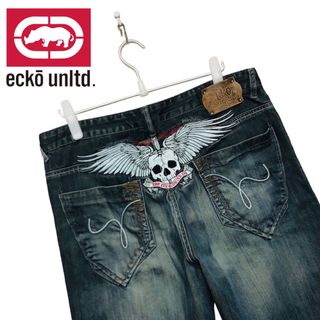 エコーアンリミテッド(ECKO UNLTD)のECKO UNLTD スカル・ウイング刺繍 バギーデニムpt  36インチ(デニム/ジーンズ)