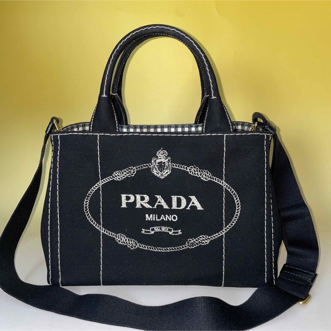 Prada 極美品 黒 2way カナパ S ハンドバッグ チェック柄 プラダ | www ...