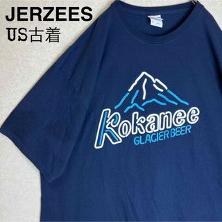 ジャージーズ(JERZEES)のUSA古着 JERZEES デカロゴ コットン 半袖Tシャツ 紺色 XL(Tシャツ/カットソー(半袖/袖なし))