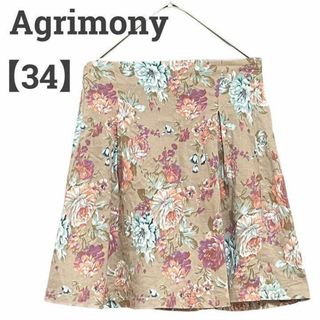 Agrimony レディース【M】ひざ丈スカート♡コットン混 花柄♡ベージュ(ひざ丈スカート)