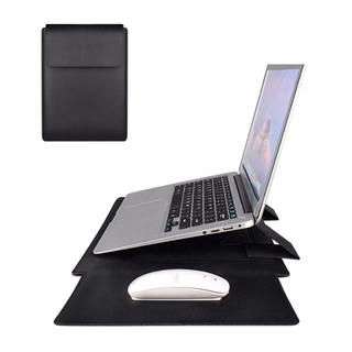 PCケース 多機能 レザースリーブ ノートブック MacBook 黒 ブラック(PCパーツ)