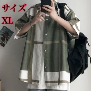 チェック柄オーバーシルエットシャツ　XLサイズ ユニセックス　送料無料(Tシャツ/カットソー(半袖/袖なし))