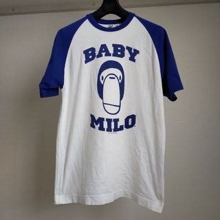 A BATHING APE アベイシングエイプ BABY MILO ラグラン 7分袖 Tシャツ sizeL/白ｘ黒 ◇■ メンズ