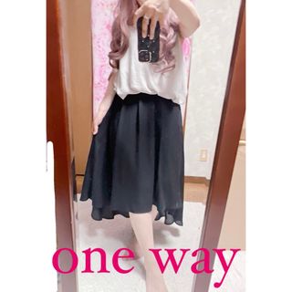 ワンウェイ(one*way)の5260.one way シフォン 前後アシンメトリー ブラック スカート(ひざ丈スカート)