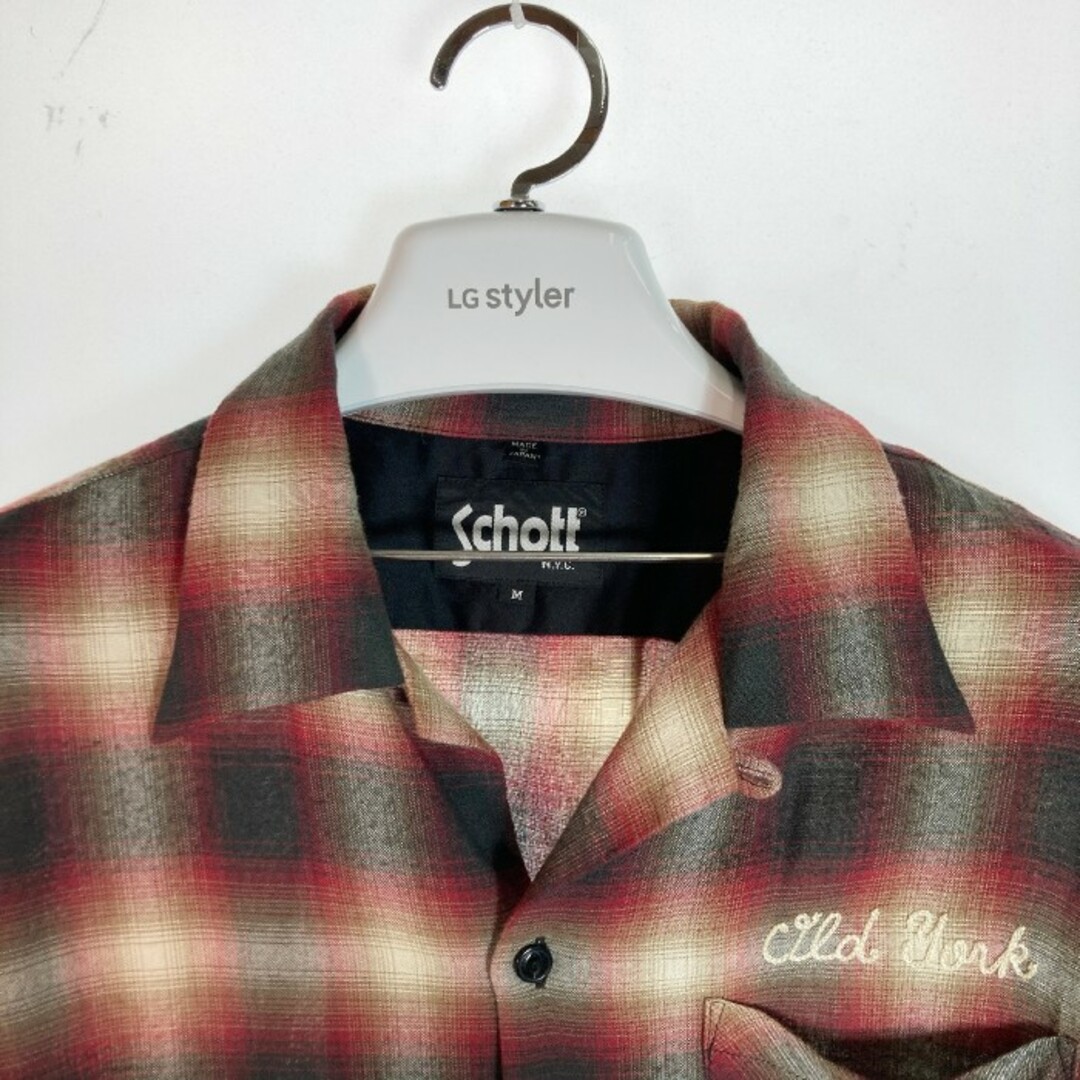 schott(ショット)の★ショット チェックオープンカラーシャツ レッド×ブラック sizeM メンズのトップス(シャツ)の商品写真