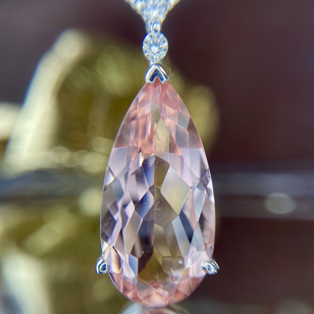 天然 モルガナイト ダイヤモンド ネックレス 計7.55ct K18WG