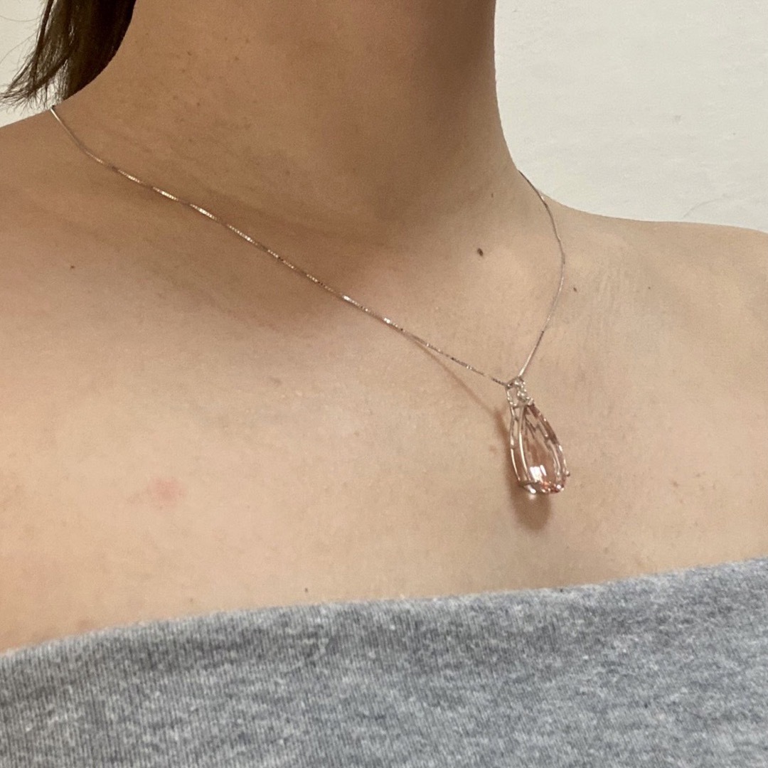 専用です』天然モルガナイト ダイヤモンドネックレス 計7.55ct K18WGの