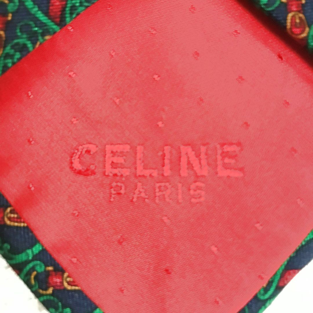 celine(セリーヌ)の美品✨高級ネクタイ✨ セリーヌ バックル＆植物柄 総柄 シルク100 紺×緑×赤 メンズのファッション小物(ネクタイ)の商品写真