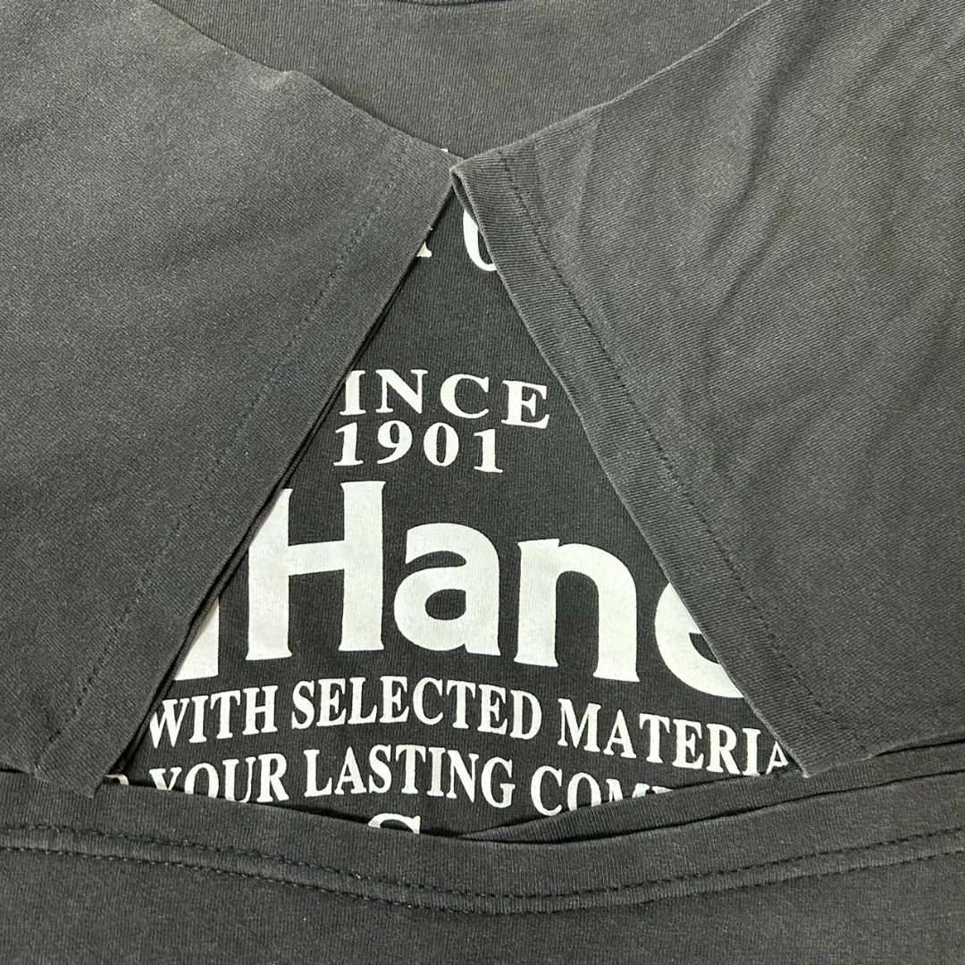 90s USA製 Hanes ヘインズ 企業物 ロゴ Tシャツ フェード 黒 M