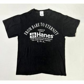 90s USA製 Hanes ヘインズ 企業物 ロゴ Tシャツ フェード 黒 M