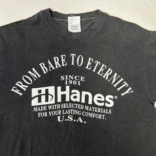 90s USA製 Hanes ヘインズ 企業物 ロゴ Tシャツ フェード 黒 M