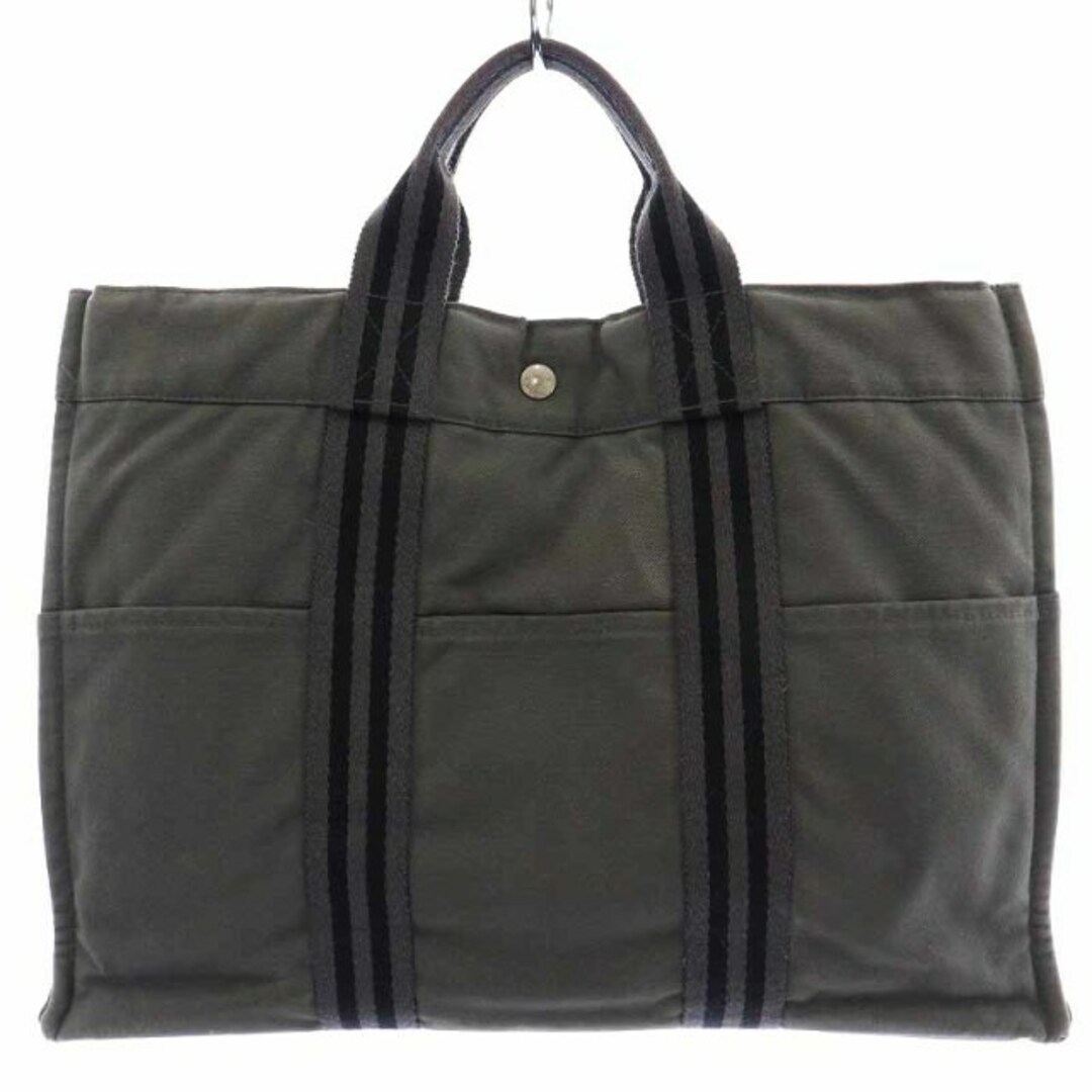 HERMES - エルメス フールトゥMM トートバッグ ハンドバッグ キャンバス ライン グレー