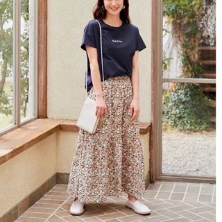 ユニクロ(UNIQLO)の新品✨ポール & ジョー ユニクロ ティアードスカート LIGHT ORANGE(ロングスカート)