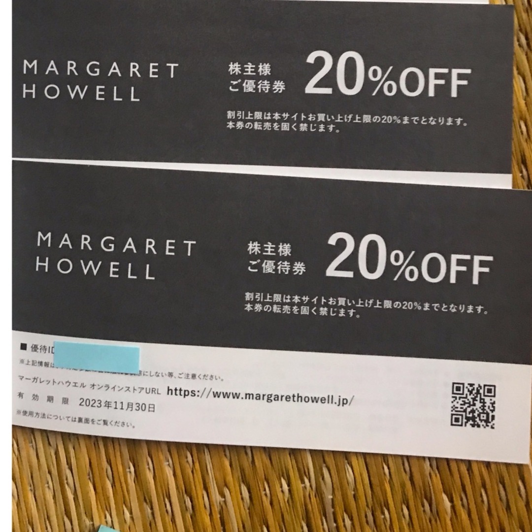 MARGARET HOWELL(マーガレットハウエル)のマーガレットハウエル　株主優待券　2枚 チケットの優待券/割引券(ショッピング)の商品写真