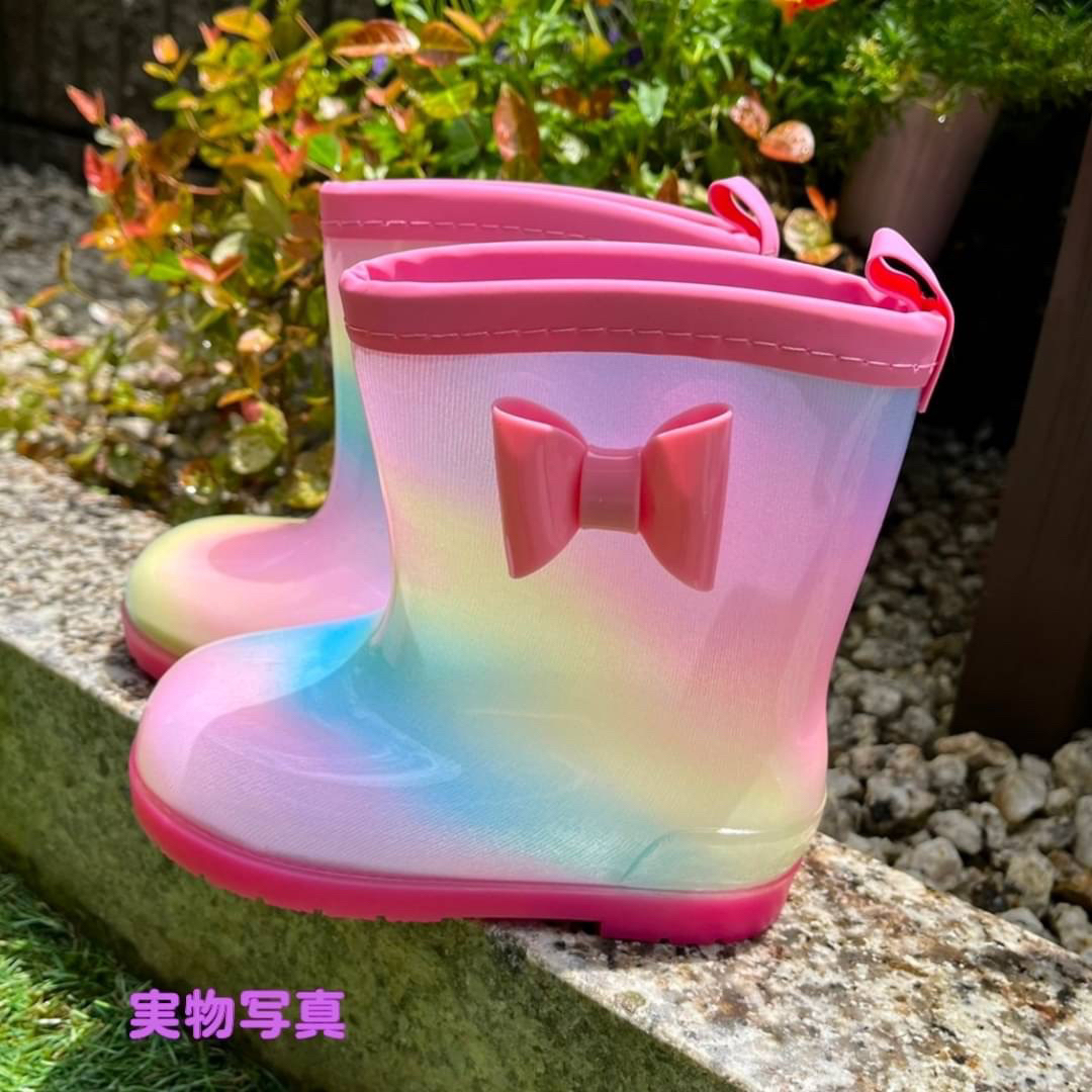 コンビニ受取対応商品】 キッズ 長靴 17cm 雨靴 ピンク リボン レインボー 女の子 保育園 幼稚園 長靴 猫 リボン 17cm 女の子