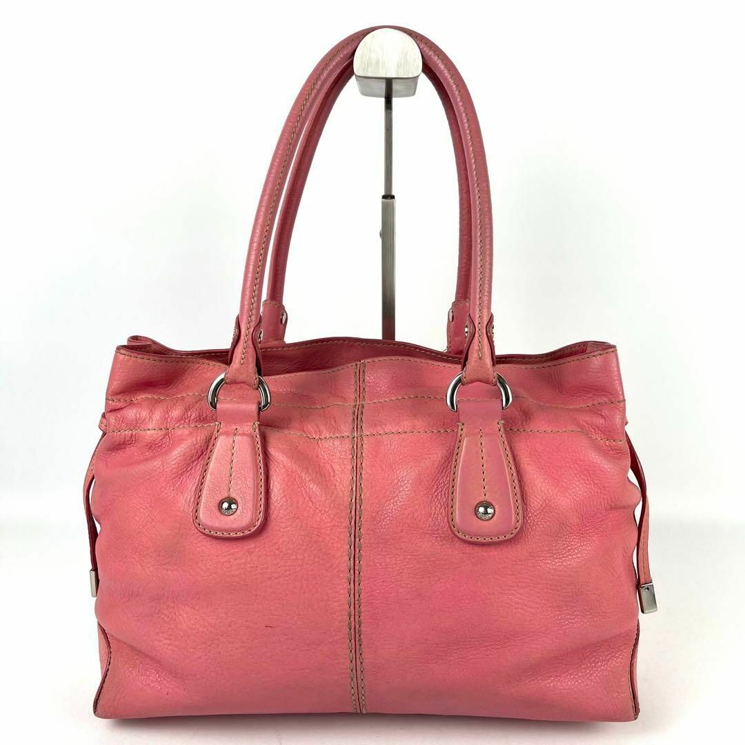 TOD'S(トッズ)の美品 TOD'S トッズ ハンドバッグ シボ革 ピンク 桃色 肩掛け A4収納 レディースのバッグ(ハンドバッグ)の商品写真