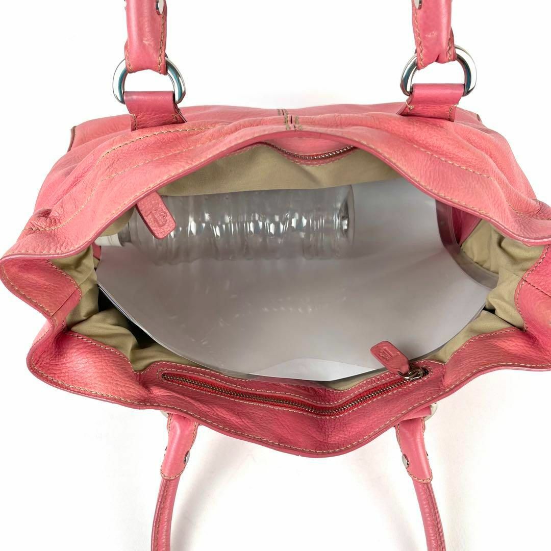 TOD'S(トッズ)の美品 TOD'S トッズ ハンドバッグ シボ革 ピンク 桃色 肩掛け A4収納 レディースのバッグ(ハンドバッグ)の商品写真