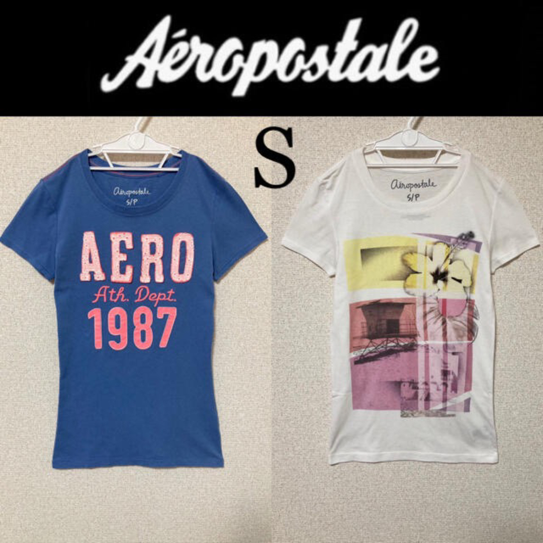 AEROPOSTALE(エアロポステール)の美品☆エアロポステールＴシャツ2着セットブルー白ホリスターアメリカンイーグル レディースのトップス(Tシャツ(半袖/袖なし))の商品写真