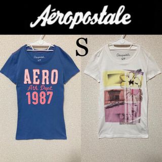 エアロポステール(AEROPOSTALE)の美品☆エアロポステールＴシャツ2着セットブルー白ホリスターアメリカンイーグル(Tシャツ(半袖/袖なし))