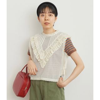 ドットアンドストライプスチャイルドウーマン(Dot&Stripes CHILDWOMAN)のコットンメッシュ　レースノースリーブブラウス(ベスト/ジレ)