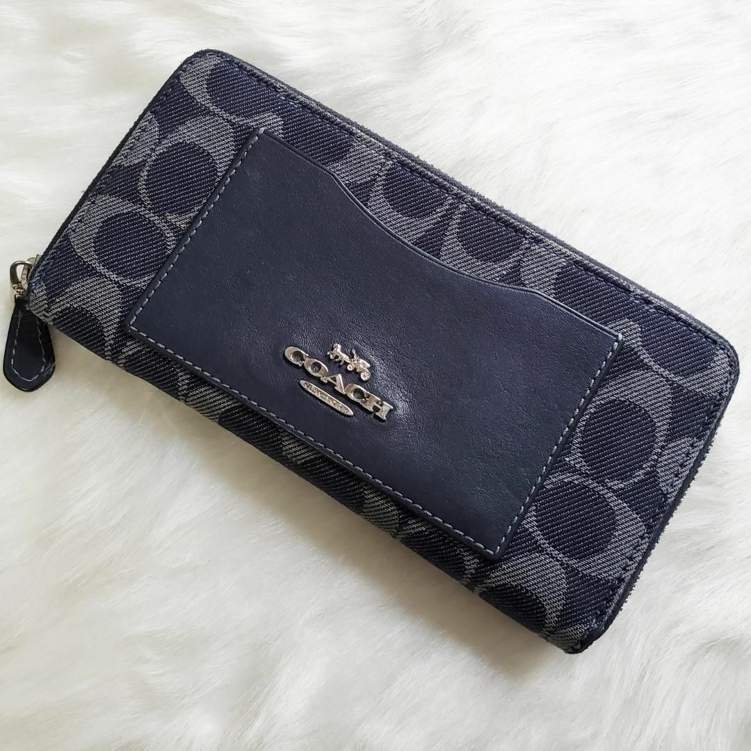 コーチ COACH 長財布 デニム シグネチャー ネイビー系 良品・ 1