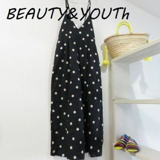 ビューティアンドユースユナイテッドアローズ(BEAUTY&YOUTH UNITED ARROWS)のユナイテッドアローズ　麻 リネン　水玉　サロペット　黒　M(サロペット/オーバーオール)