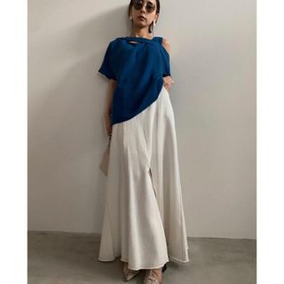 アメリヴィンテージ(Ameri VINTAGE)のAmeri DENIM DOCKING SWEAT SKIRT WHT S(ロングスカート)