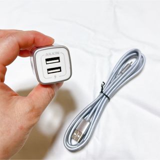 USB充電アダプタ MicroUSBケーブル シルバー 2Ｍ lightning(その他)