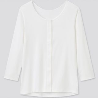 ユニクロ(UNIQLO)のUNIQLO ユニクロ 前あき Uネック 前開き 白 入院 手術 検査  介護(Tシャツ(長袖/七分))