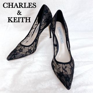 チャールズアンドキース(Charles and Keith)の【美品】チャールズ＆キース レース 花柄 シアー パンプス 大人 ドレスアップ(ハイヒール/パンプス)