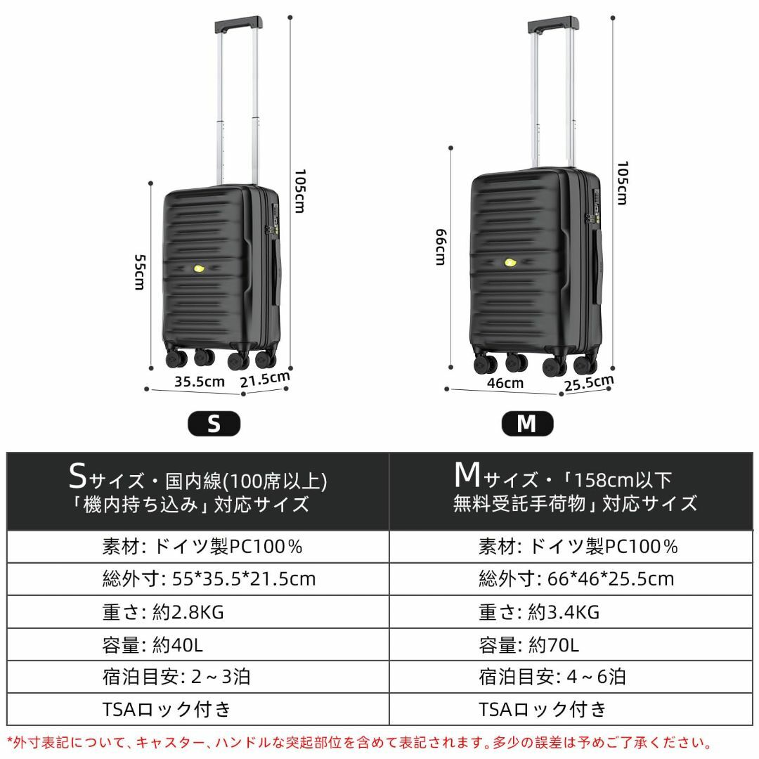 【色: ブラック】MGOB キャリーケース スーツケース 76L Mサイズ 大型