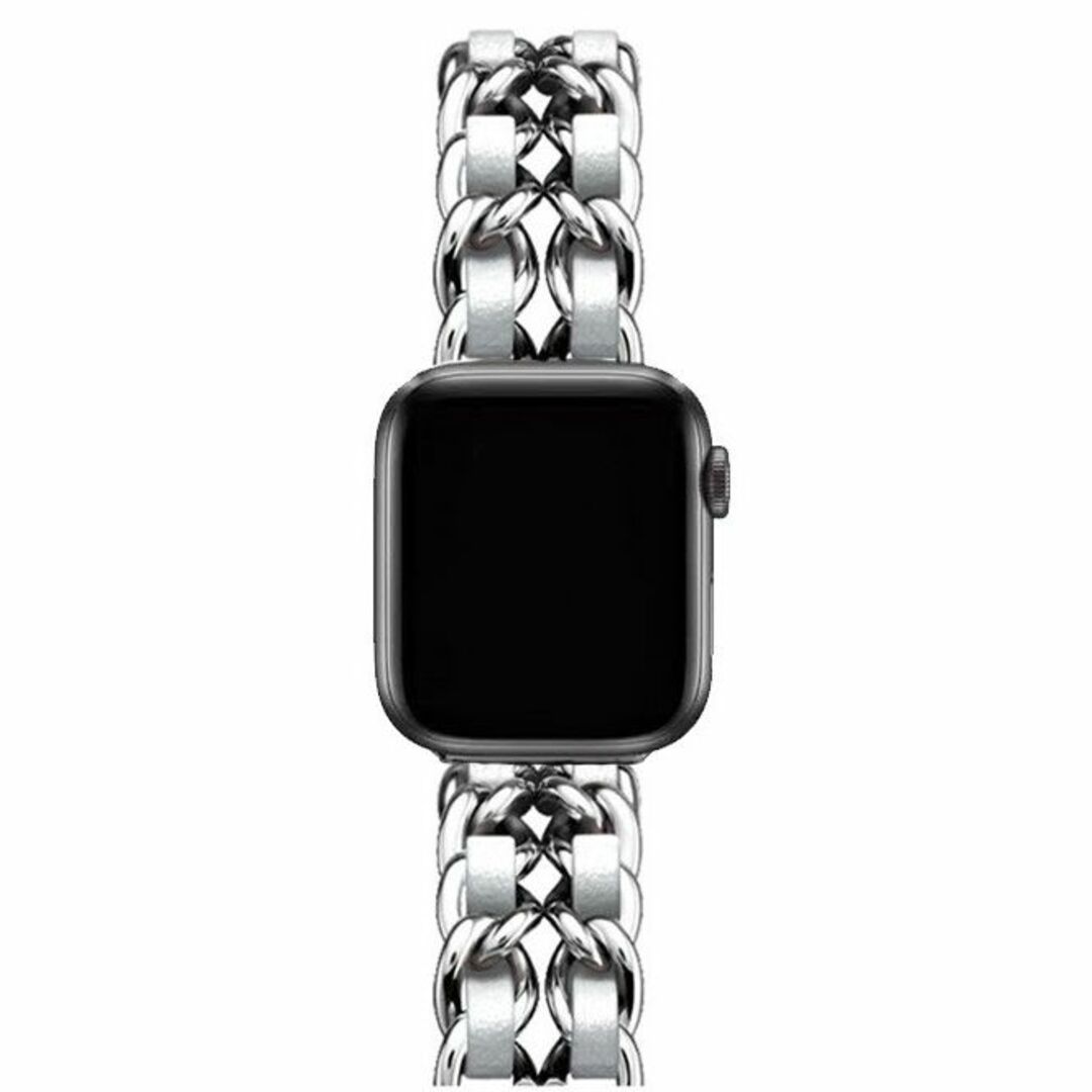 Apple Watch チェーンバンド シルバー レザーホワイト 40mm