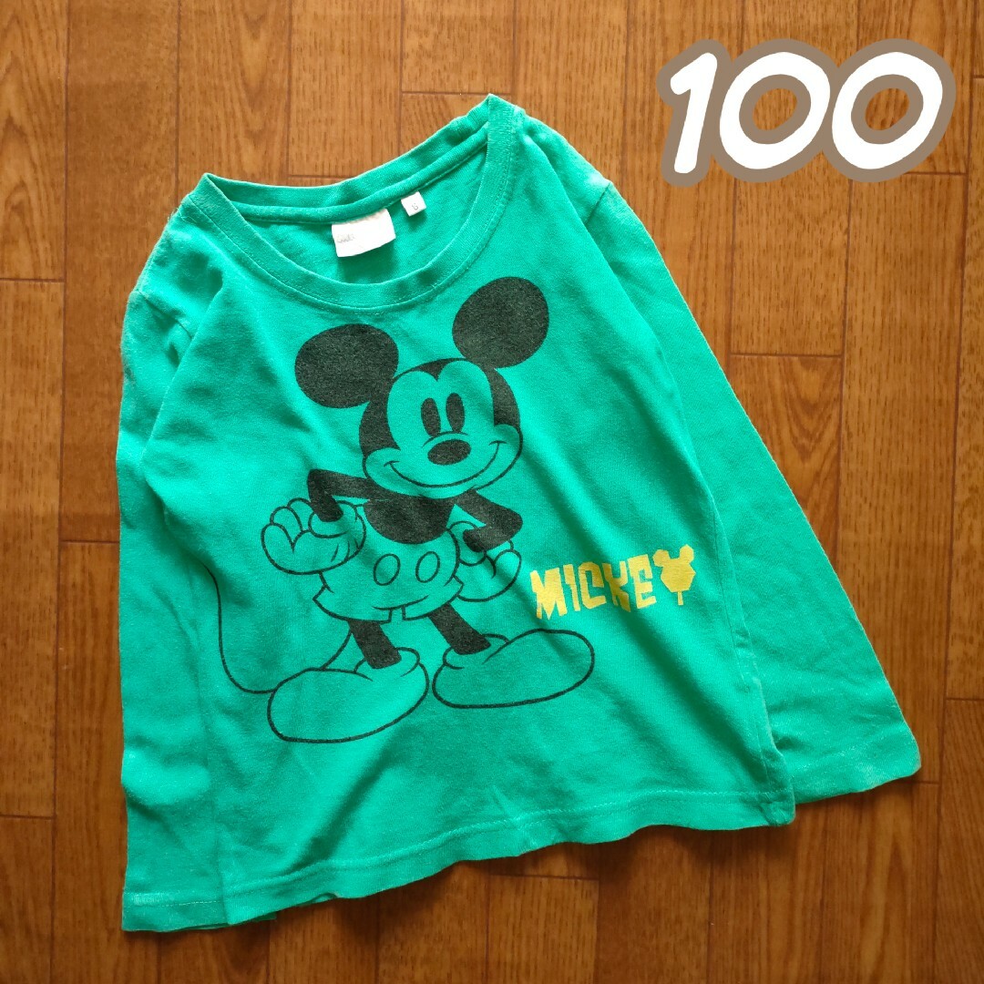 Disney(ディズニー)の100(90-105 ディズニー　ミッキーマウスの長袖Tシャツ綿100％グリーン キッズ/ベビー/マタニティのキッズ服男の子用(90cm~)(Tシャツ/カットソー)の商品写真